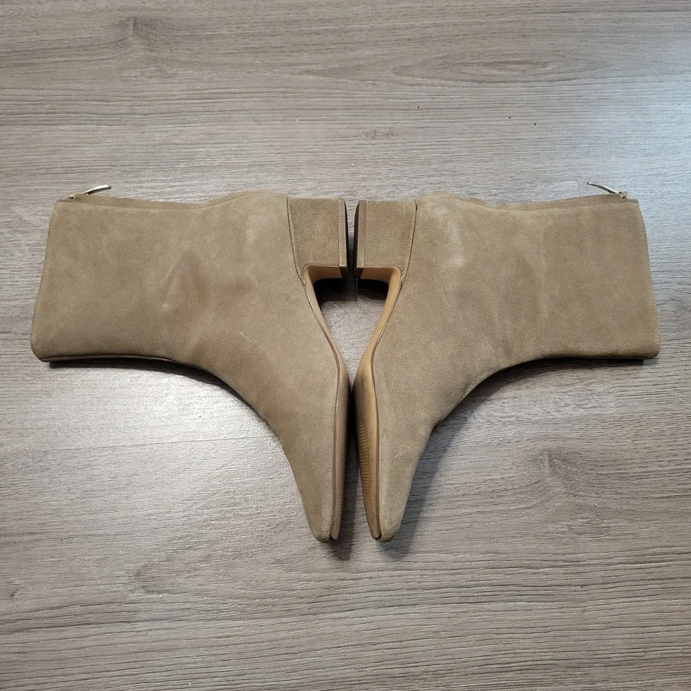 Ann Taylor Womens Tan Suede Square Toe Low Block Heel Ankle‎ Boots Size 5 Mod